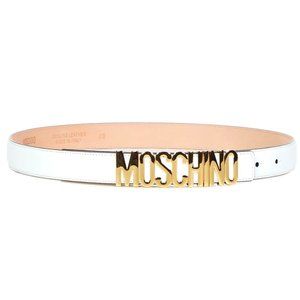 Moschino Women's Logo Plaque Buckle Leather Belt- White (NEW with box and tags)